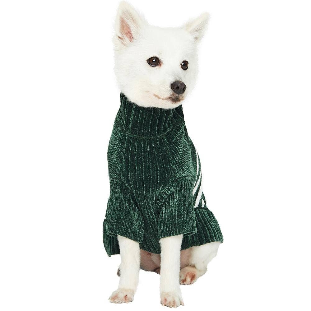 Dog Sweater, Chenille Classy Striped Sweater, Dark Green