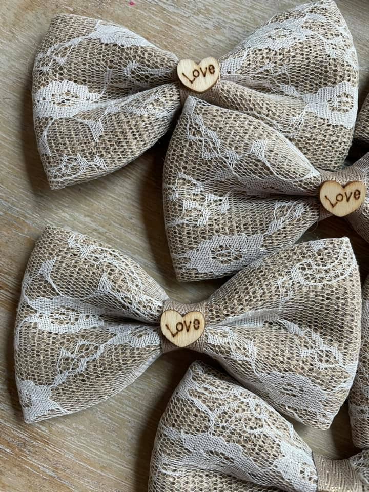 Wedding Lace Burlap Love Bow Tie