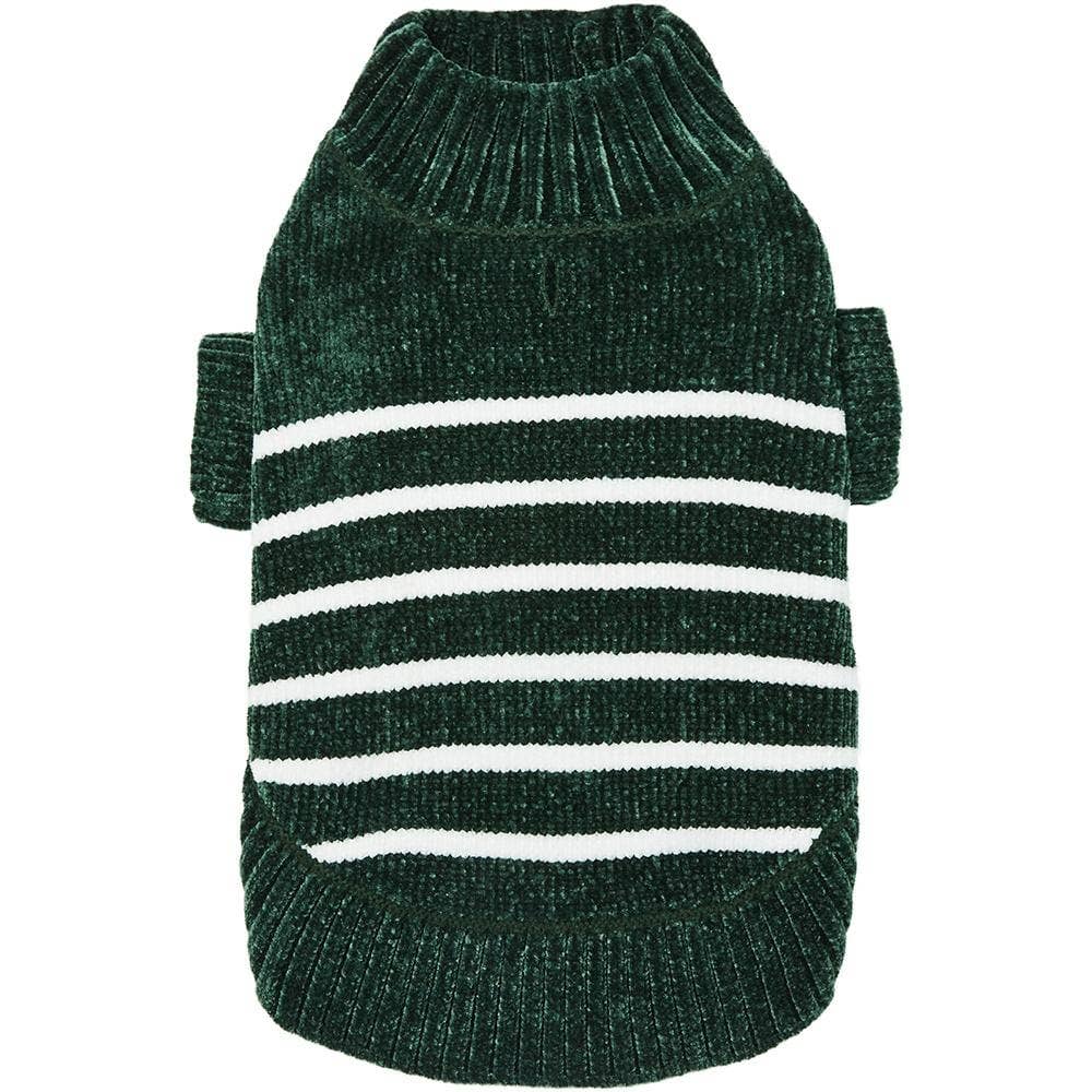 Dog Sweater, Chenille Classy Striped Sweater, Dark Green