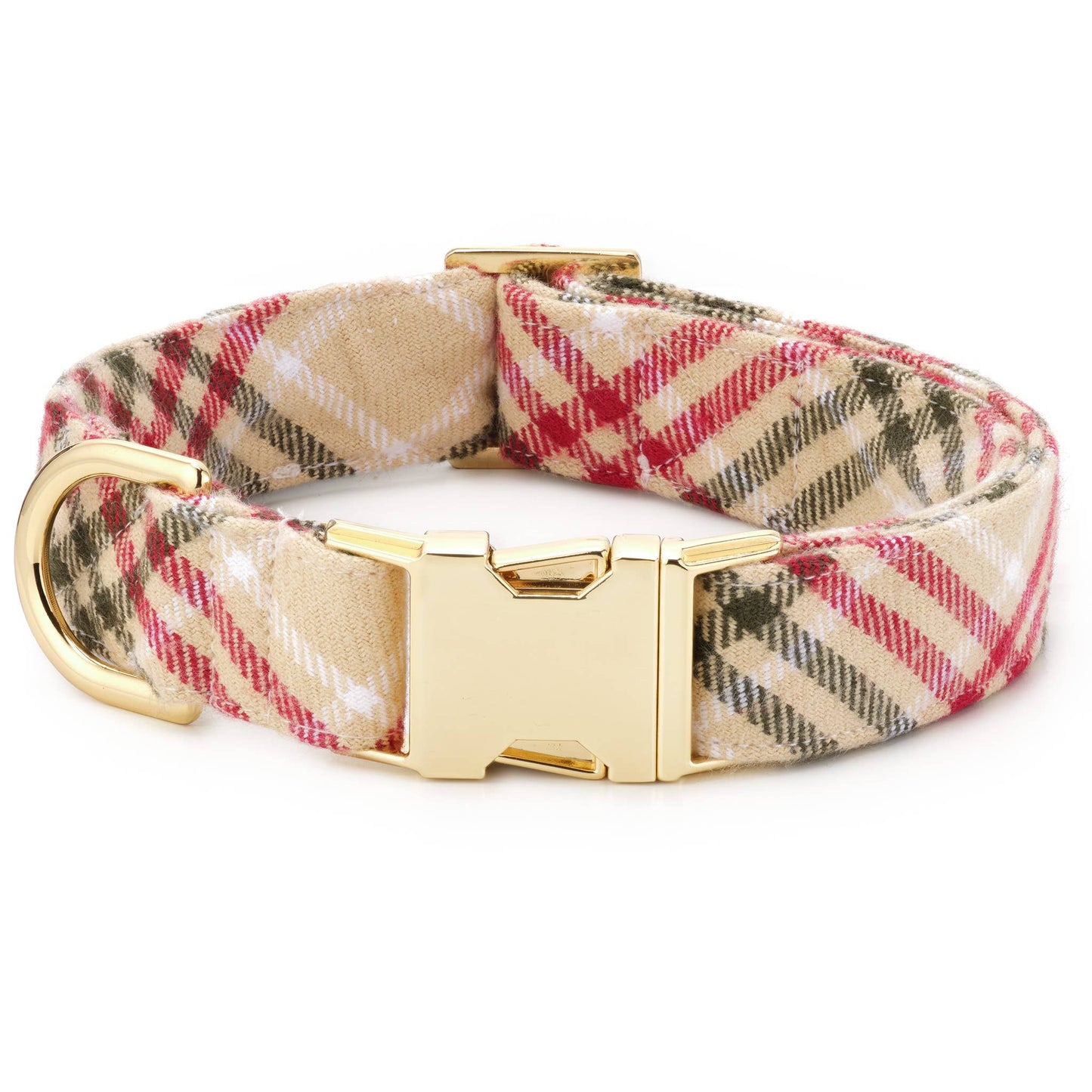 Eggnog Plaid Flannel Holiday Dog Collar: Gold