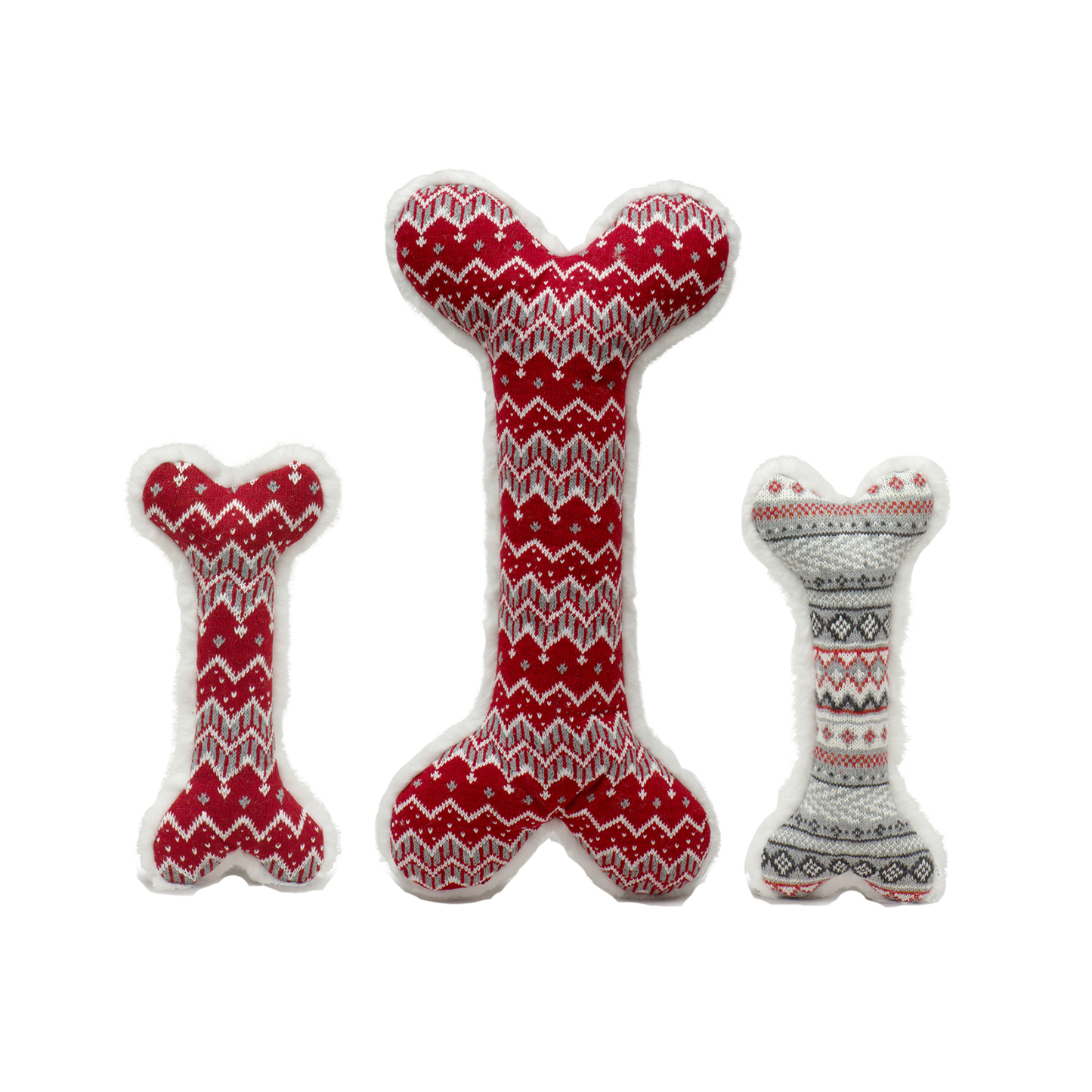 Nordic Frost Plush Bone Dog Toy: Red / 2'