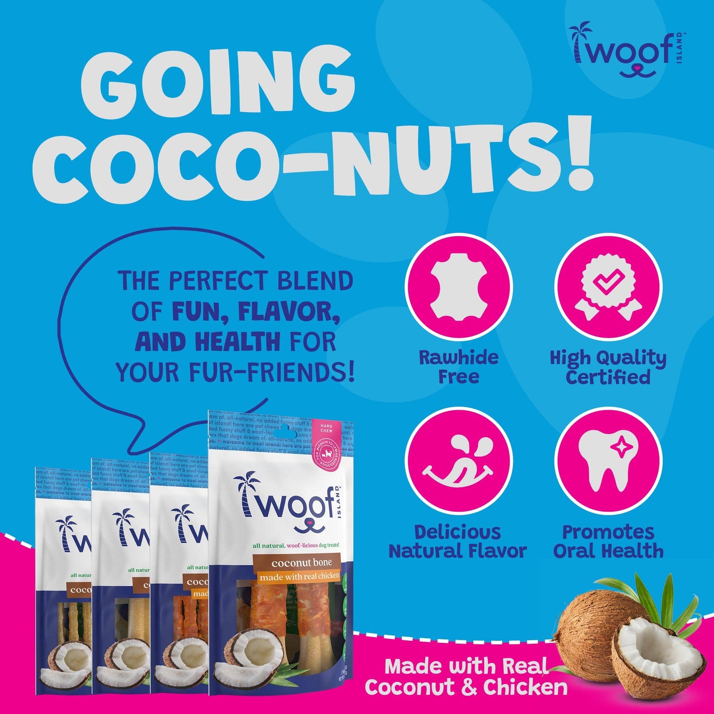 Coconut Dog Bones Premium Treats (with Chicken) 2 Count: Single Bag