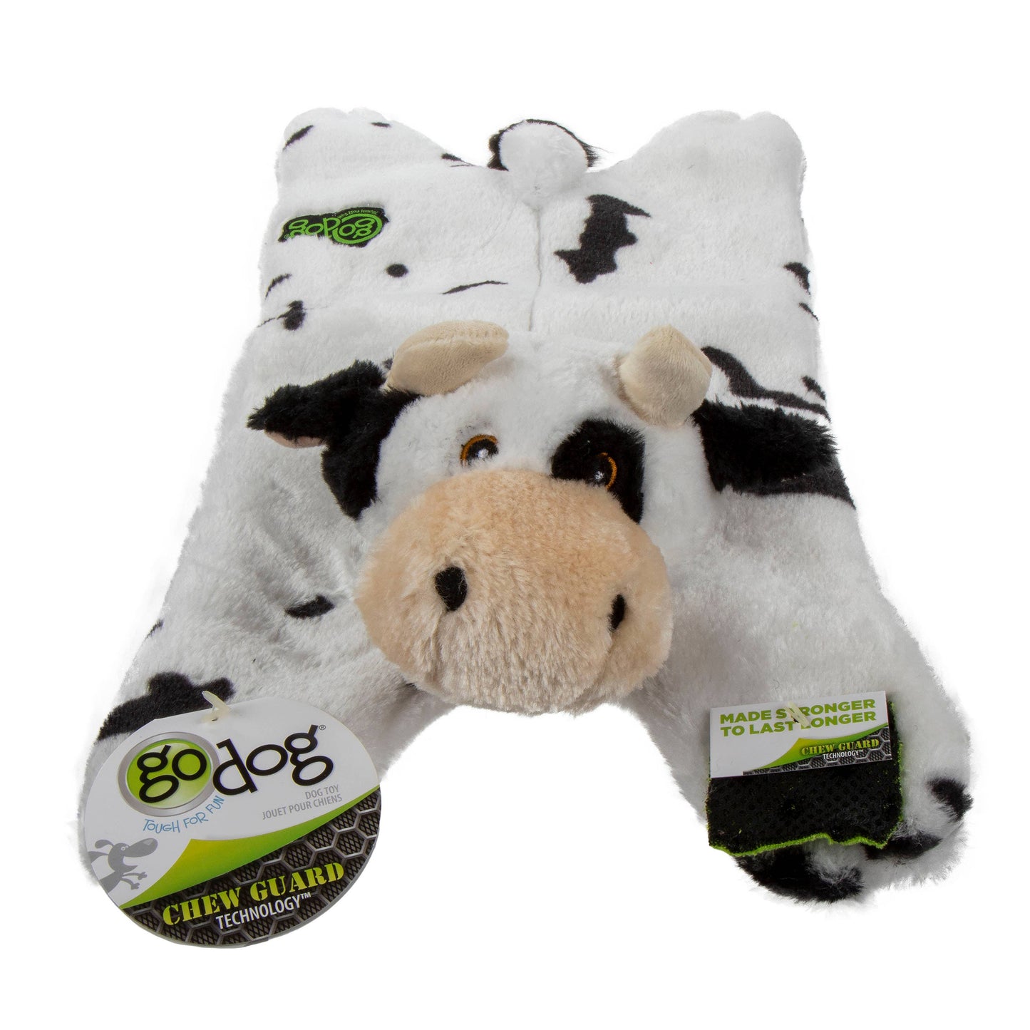 goDog Barnyard Buddies Cow Squeaky Plush Flattie Large