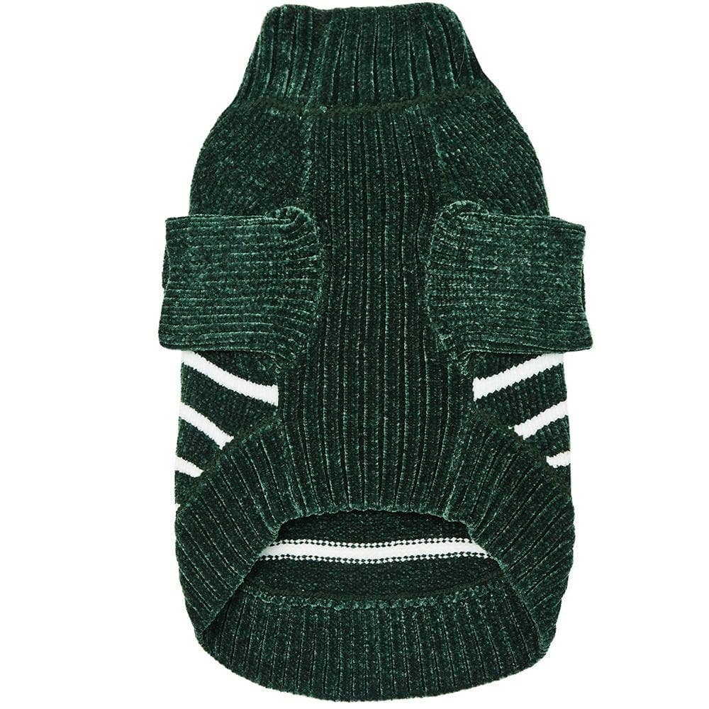 Dog Sweater, Chenille Classy Striped Sweater, Dark Green