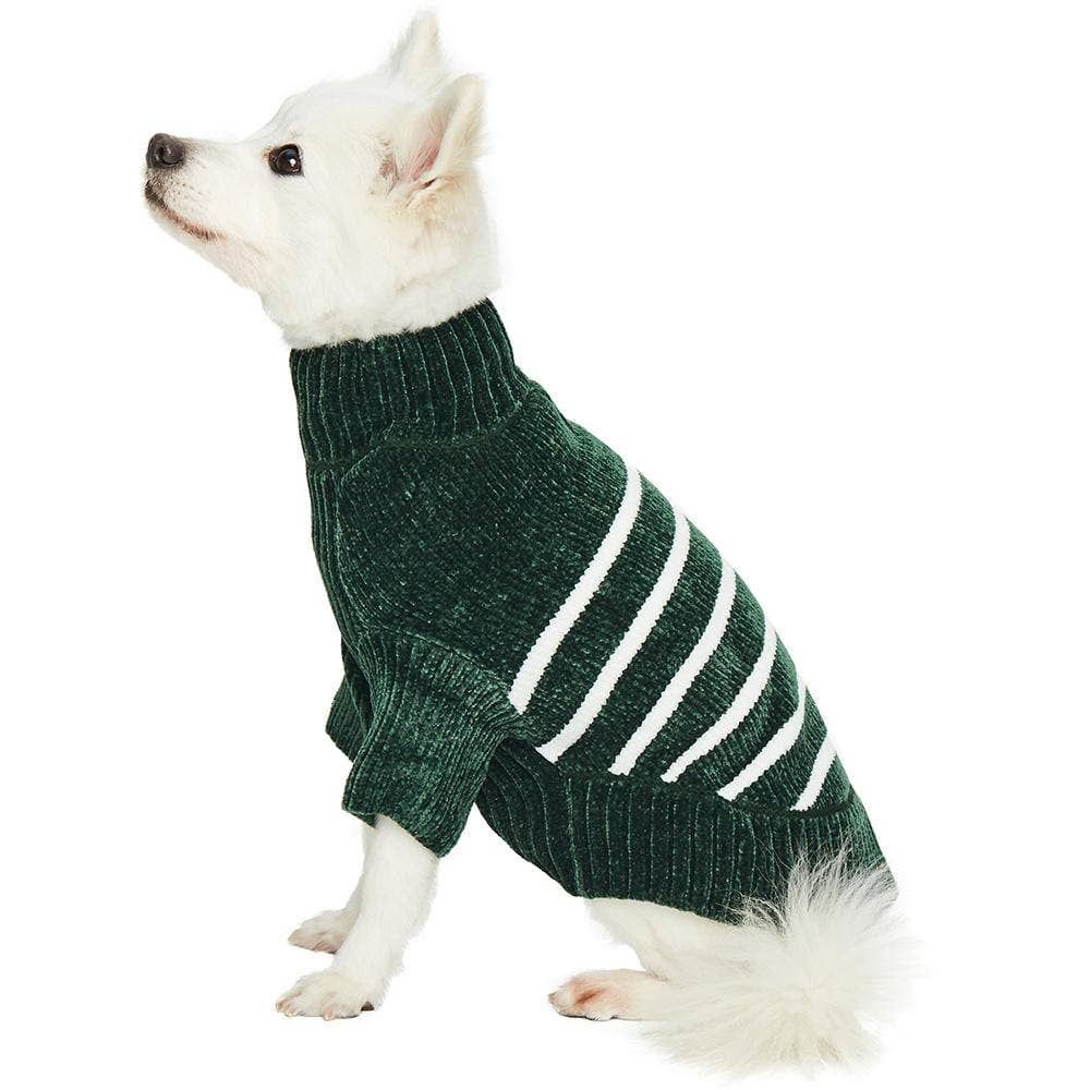 Dog Sweater, Chenille Classy Striped Sweater, Dark Green
