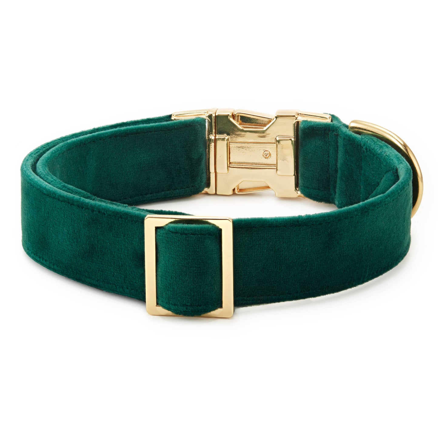 Forest Green Velvet Holiday Day Dog Collar: Gold