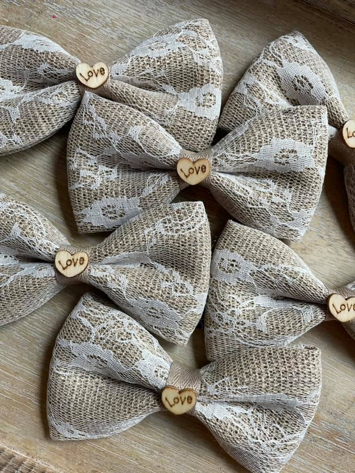 Wedding Lace Burlap Love Bow Tie