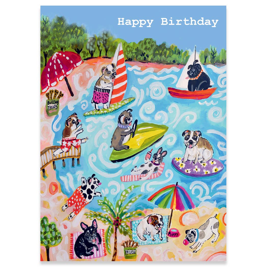 BULLDOGS AT THE BEACH | CARTE BIRTHDAY CARD