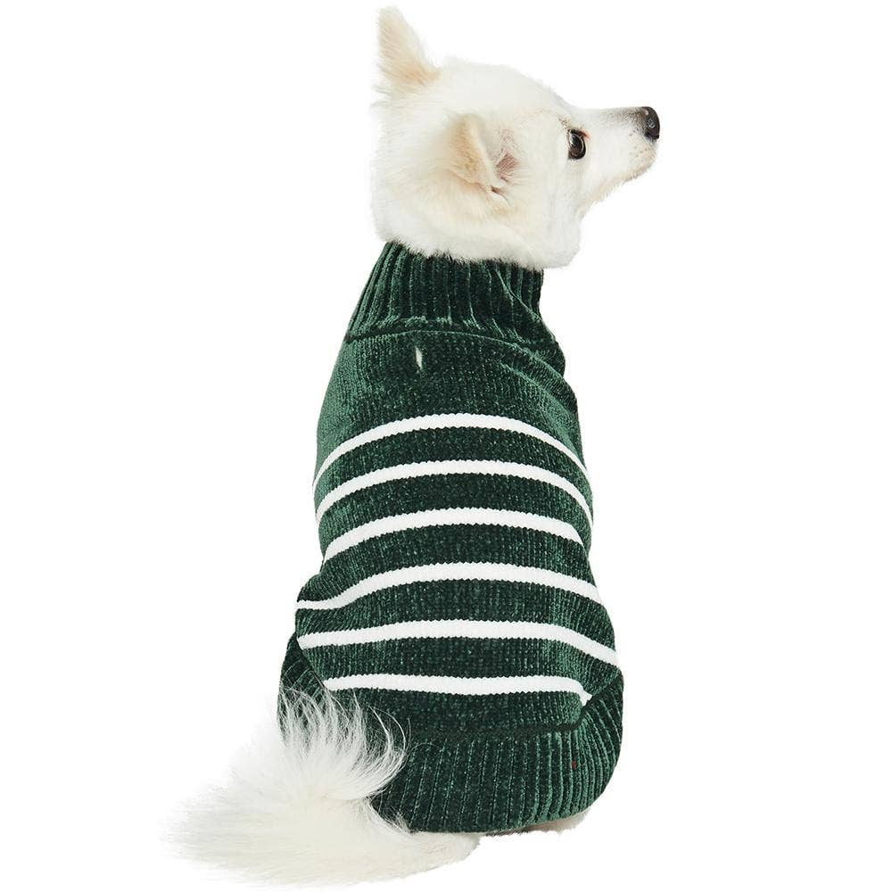 Dog Sweater, Chenille Classy Striped Sweater, Dark Green
