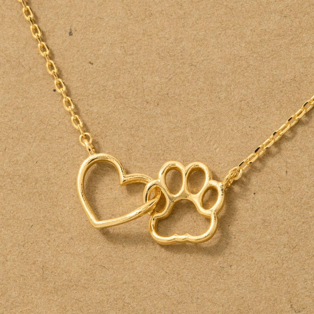 Gold Dipped Dog Paw Heart Cutout Pendant Necklace