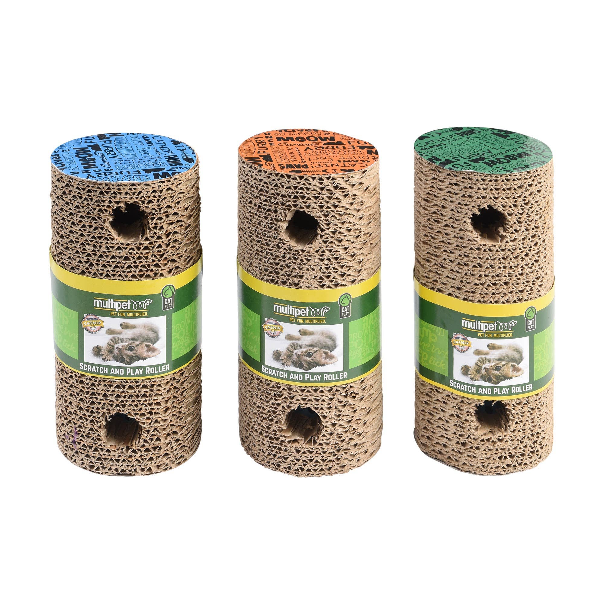 Multipet Cardboard Scratcher Roller Cat Toy Assorted 7.5"
