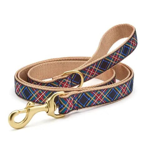 Black Tartan Dog Lead: 5 Feet / Wide 1"