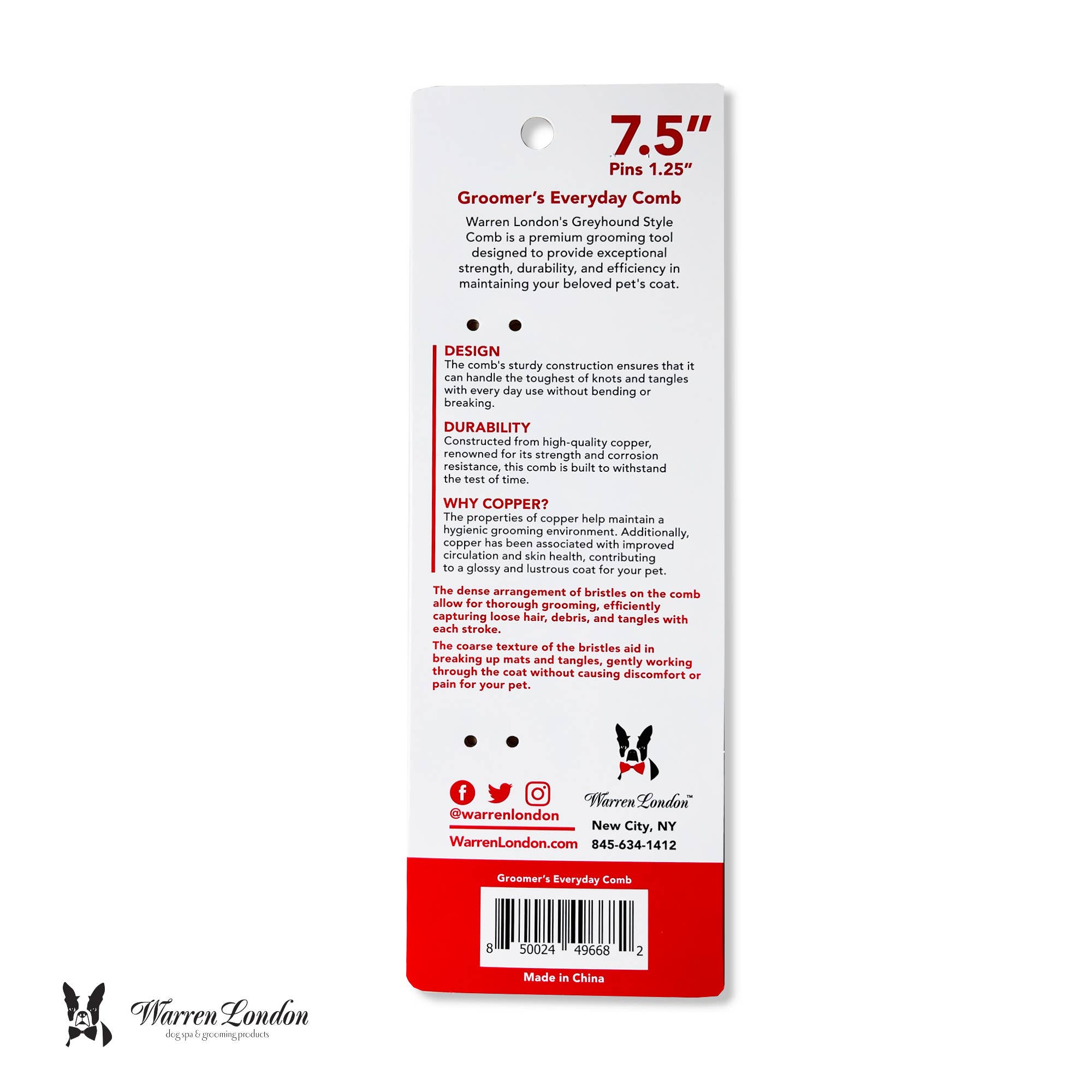 Groomer's Everyday Dog Comb - 7.5 Inch Essential Grooming To