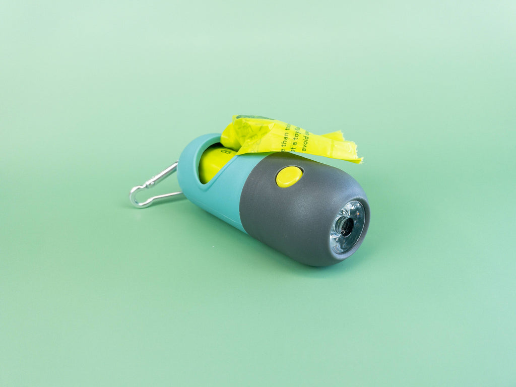 Poop Bag Dispenser with LED Flashlight: Seafoam