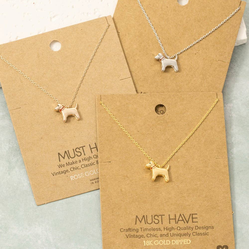 Dog Pendant Necklace: Rhodium Plated