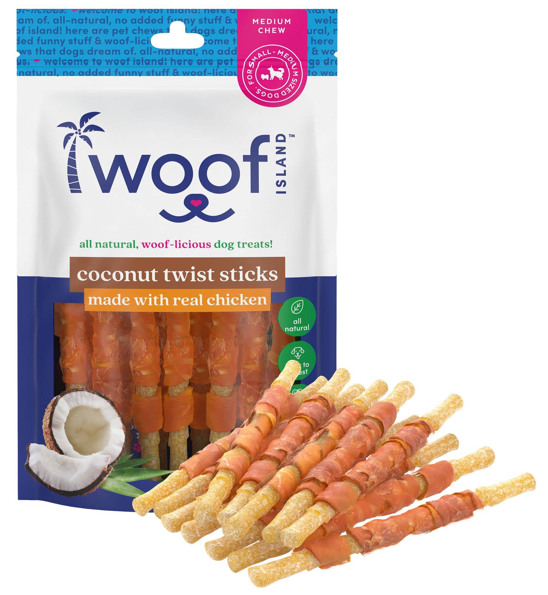 Coconut Dog Twist Treats (With Chicken) 12 Count: Single Bag