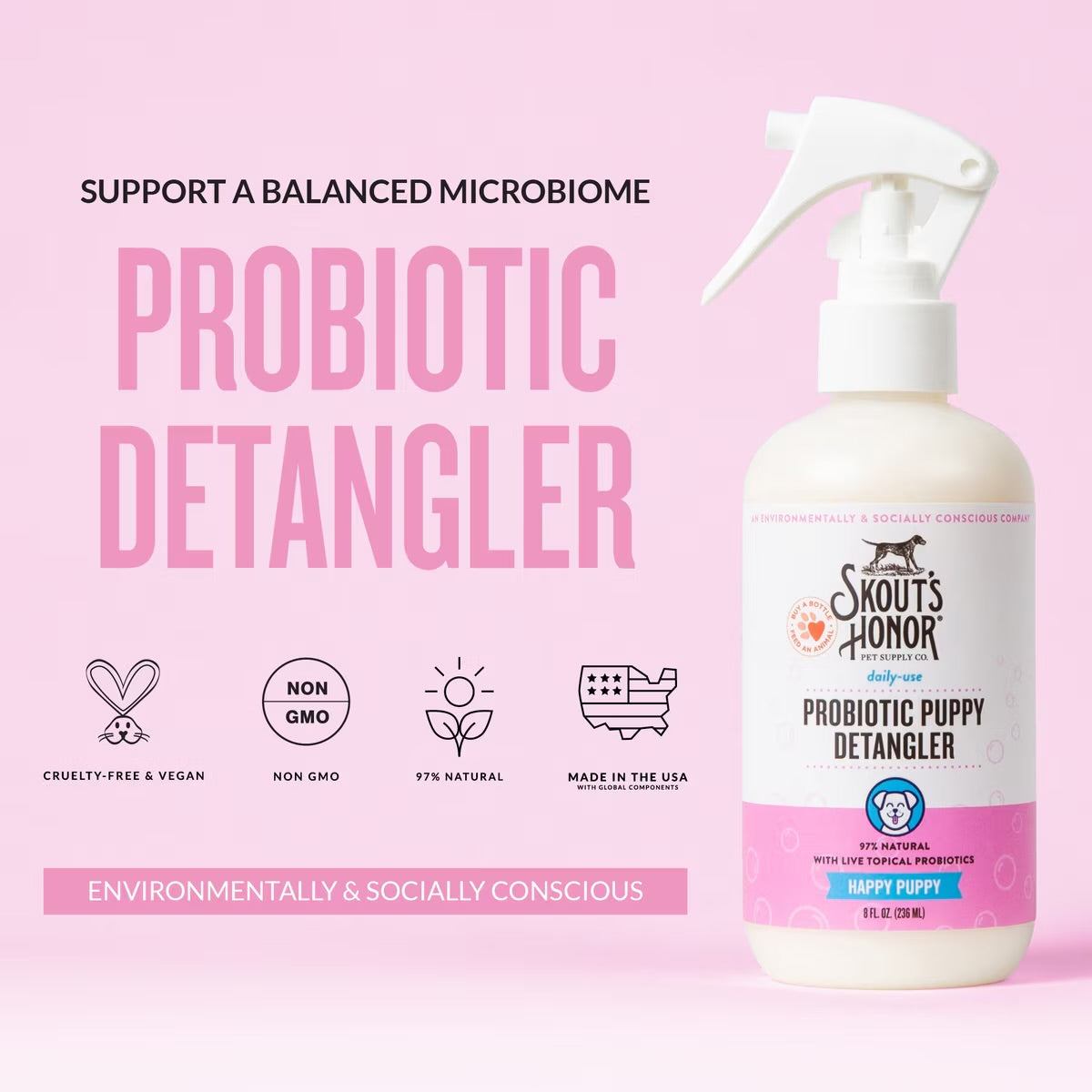 Skout's Honor Probiotic Daily Use Detangler Happy Puppy 8 oz