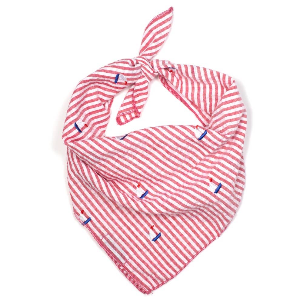 Red Stripe Sailboat Bandana: Red/White / Large