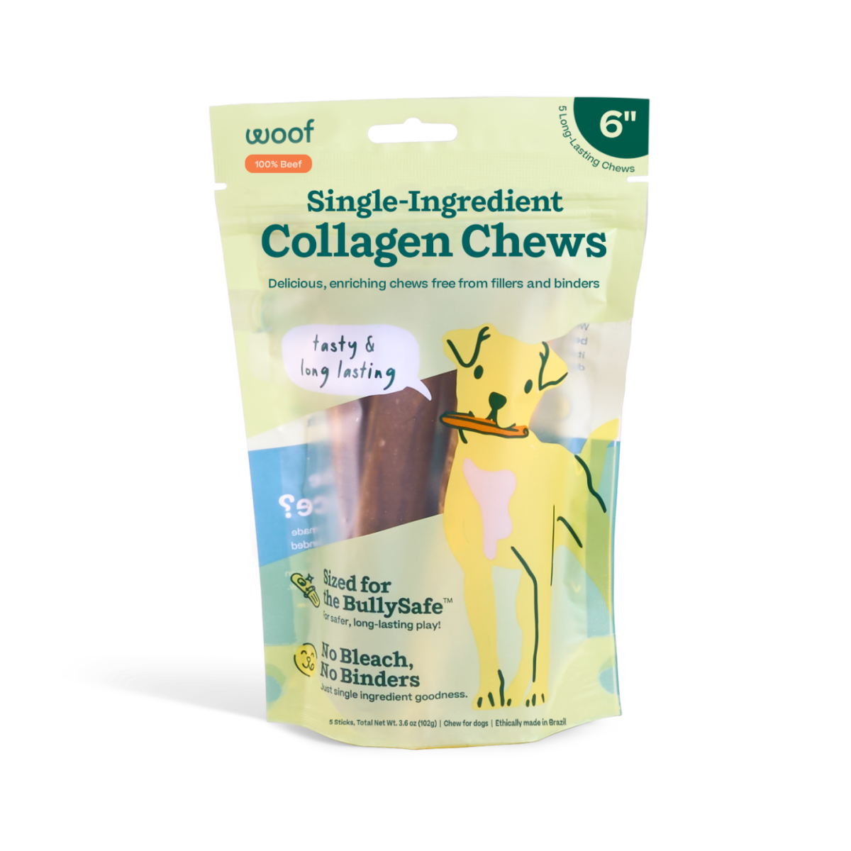 BullySafe Chews - Pure Collagen: Beef / 6-inch 5 pack