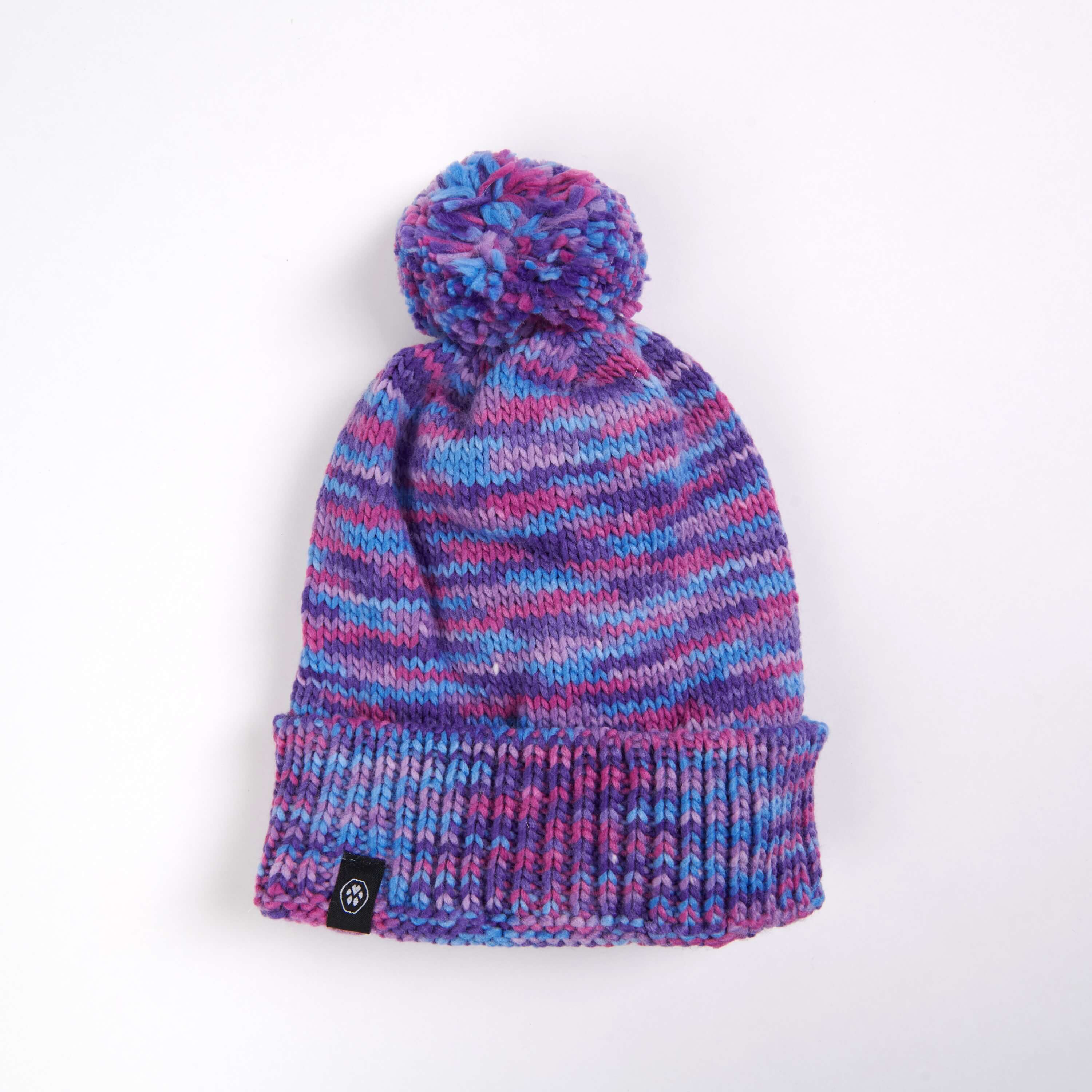 Human Pompom Hat - Purple & Lavender: OS