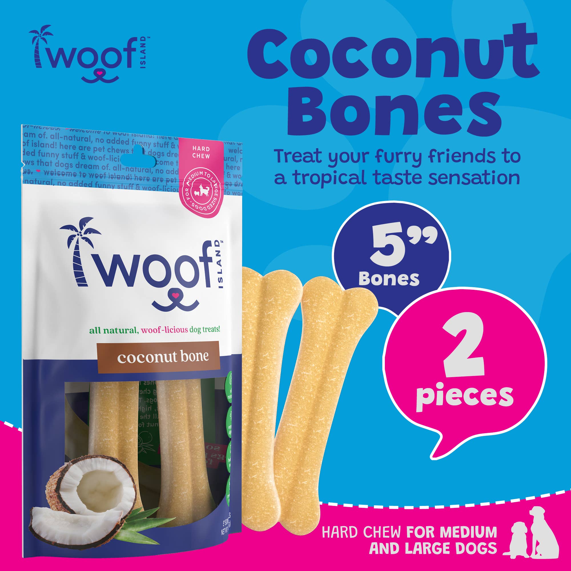 Coconut Dog Bones Premium Treats 2 Count: Single Bag