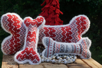 Nordic Frost Plush Bone Dog Toy: Red / 2'