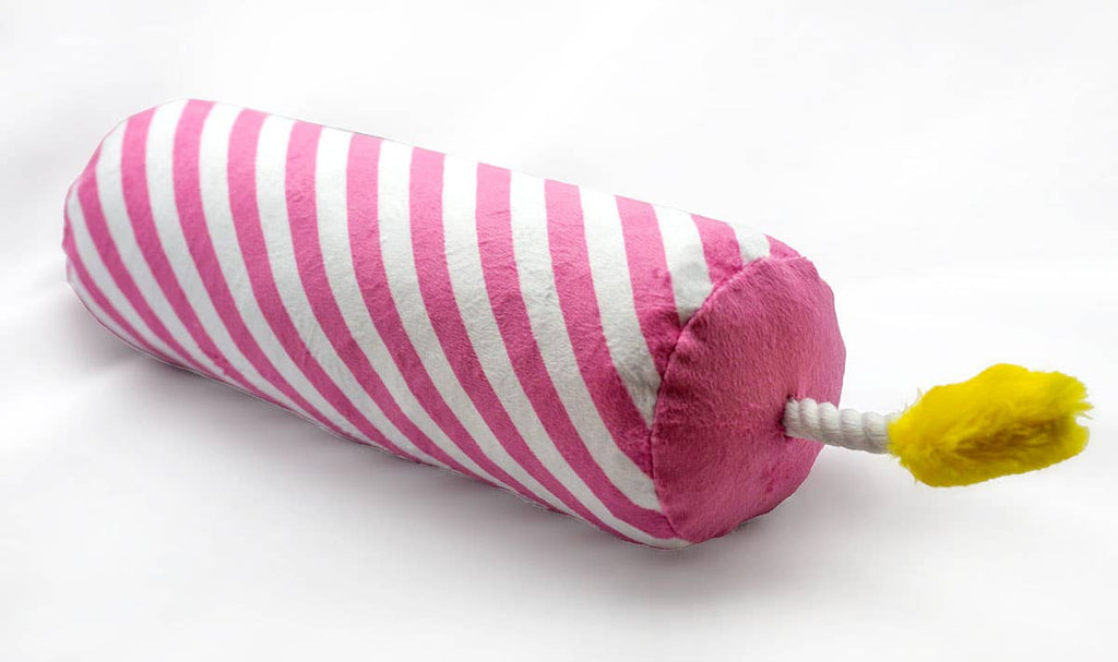 ThoozyPet Birthday Candle Pink Plush Dog Toy with Rope 16"