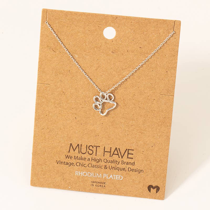 Wire Paw Pendant Necklace: Rhodium Plated