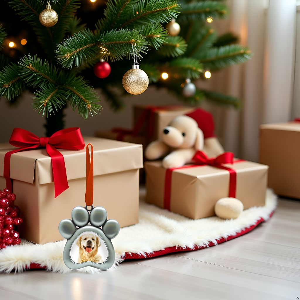 Paw Shaped Pet Picture Holiday Ornament, Silver, Christmas