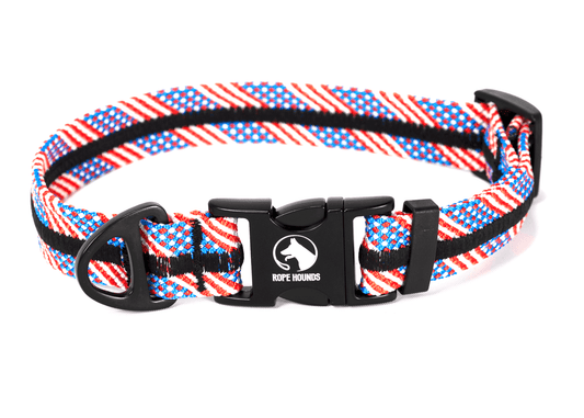 Adventure Dog Collar - Multicolor: Stars and Stripes / Large 16-25" / Lightweight: Aluminum + Plastic