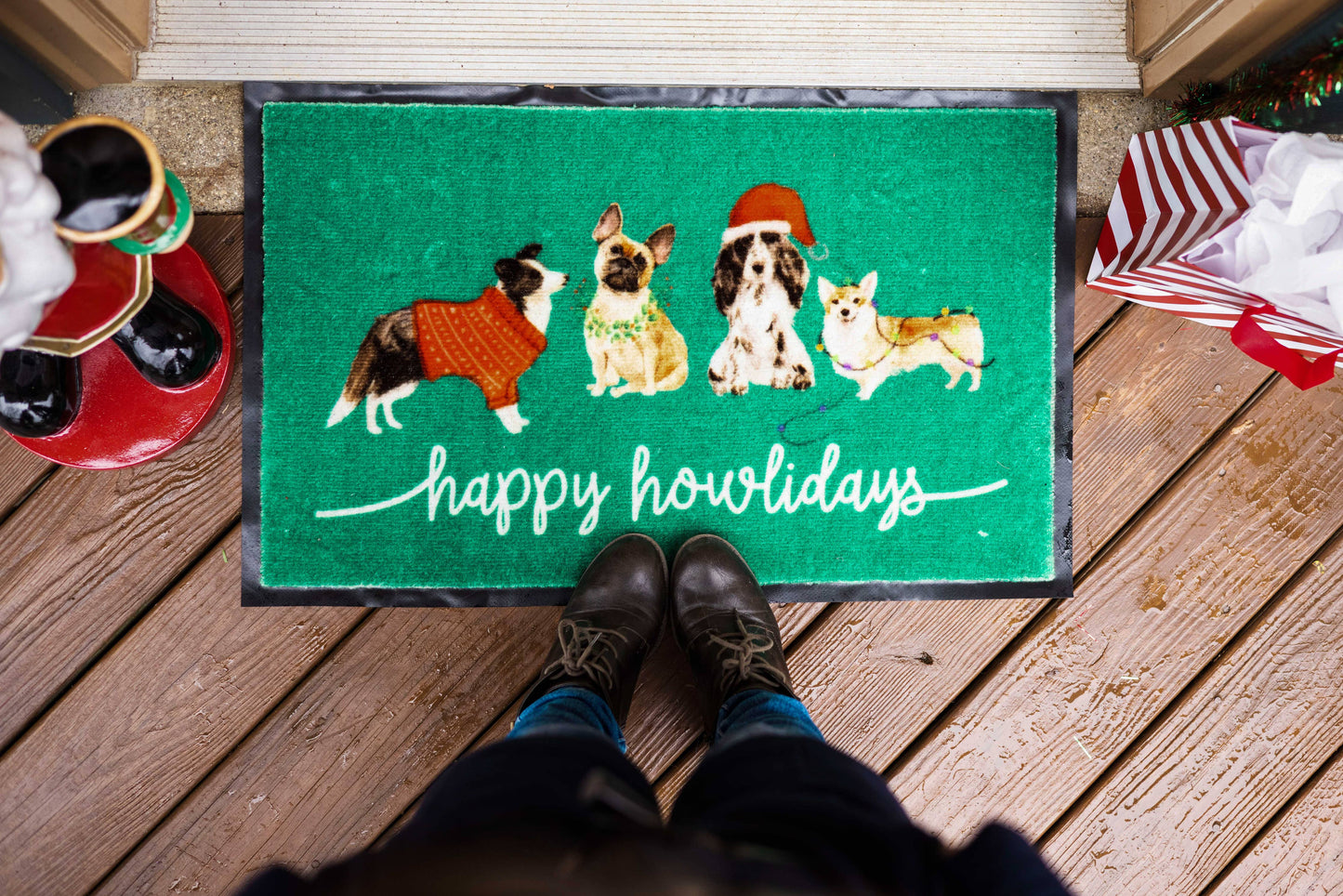 Happy Howlidays Christmas Green Doormat