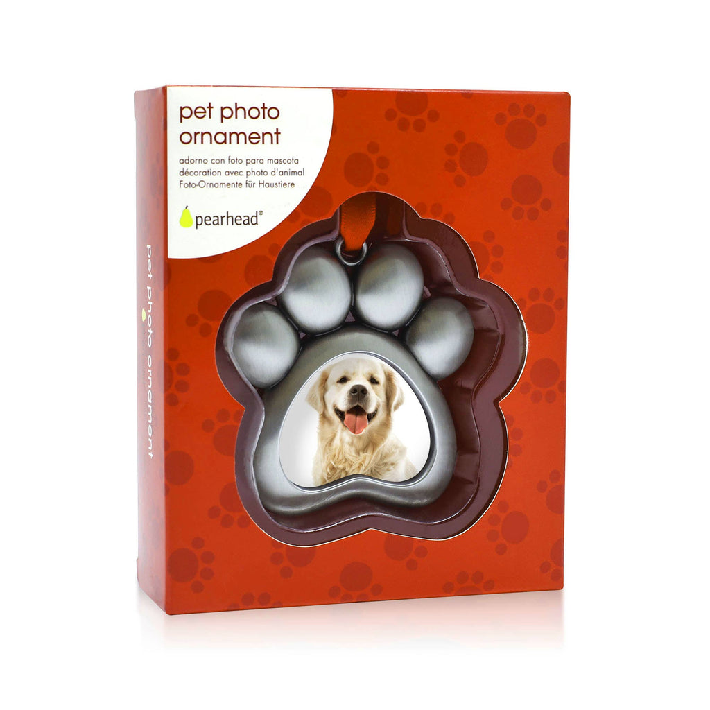 Paw Shaped Pet Picture Holiday Ornament, Silver, Christmas