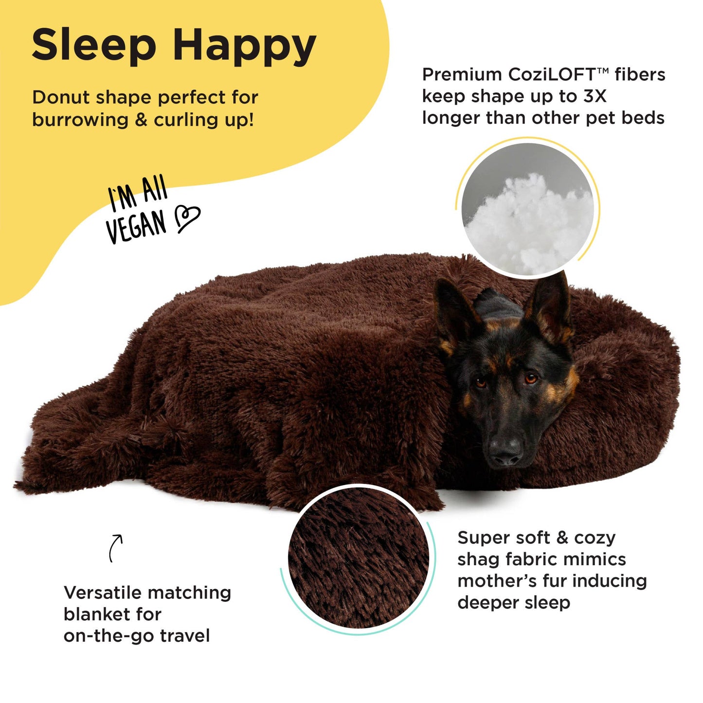 Donut Shag Bundle Bed and Blanket Dark Chocolate 36"x36"