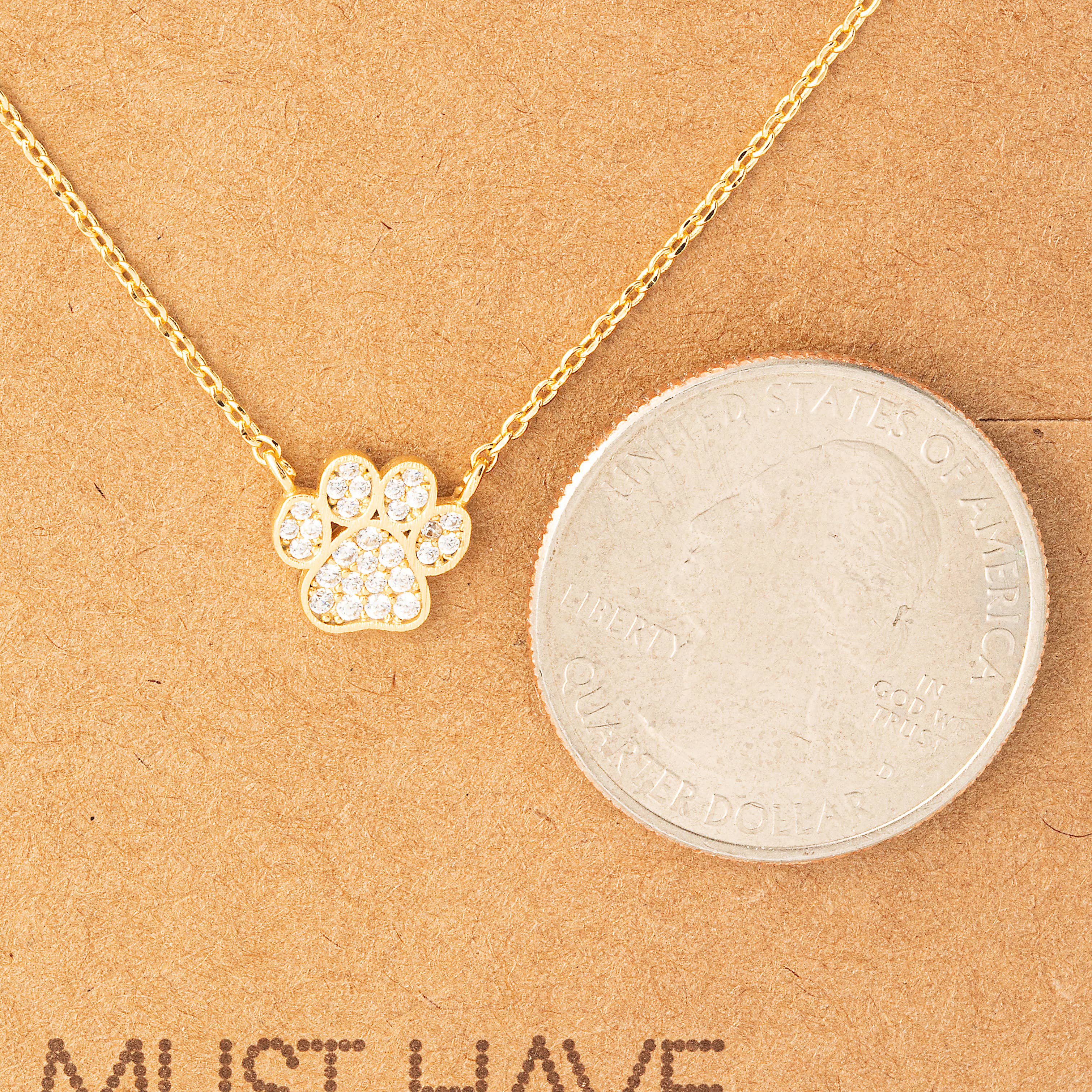 Gold Dipped Dog Paw Print Charm Necklace: G
