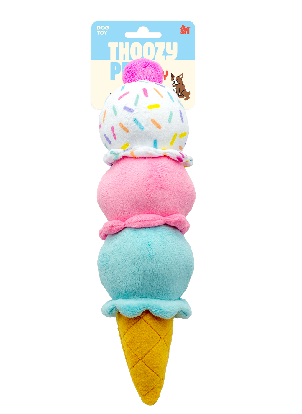 ThoozyPet Birthday 3-Scoop Ice Cream Cone Plush Dog Toy 12"