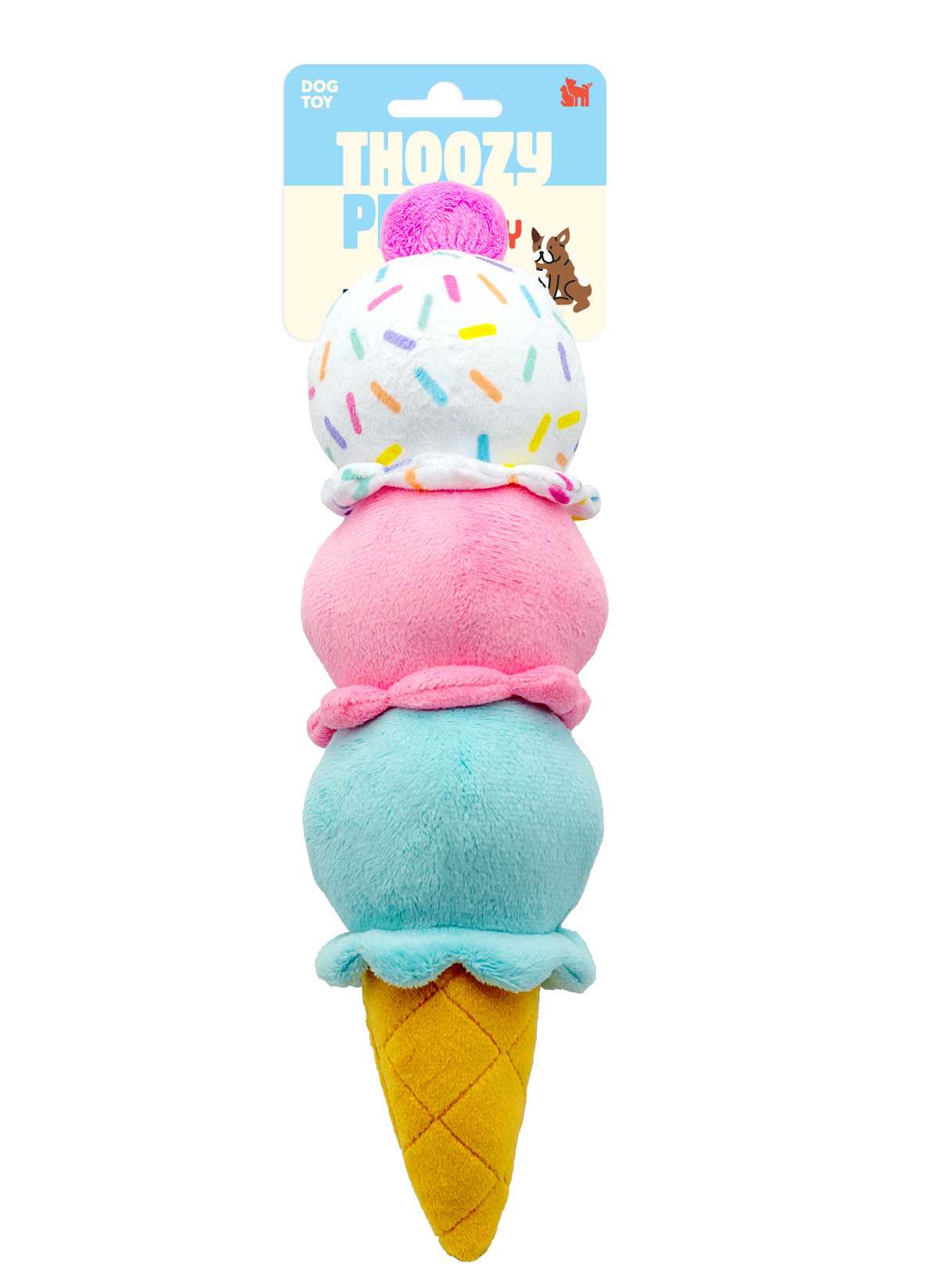 ThoozyPet Birthday 3-Scoop Ice Cream Cone Plush Dog Toy 12"