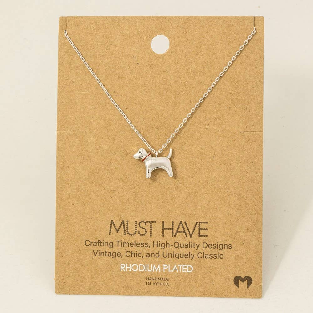 Dog Pendant Necklace: Rhodium Plated