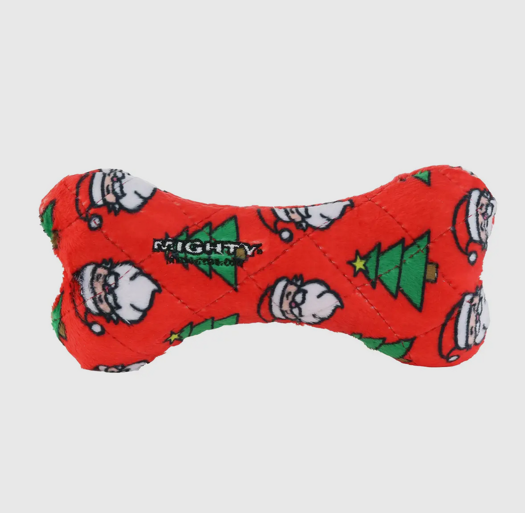 Mighty Bone- Medium Christmas Squeaky Dog Toy, No Stuffing