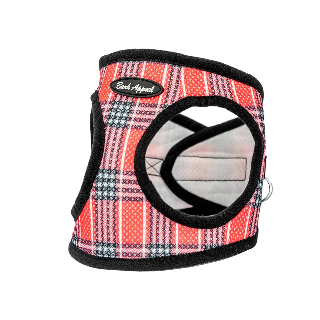 Plaid Mesh Step in Harness: Coral Red Plaid
