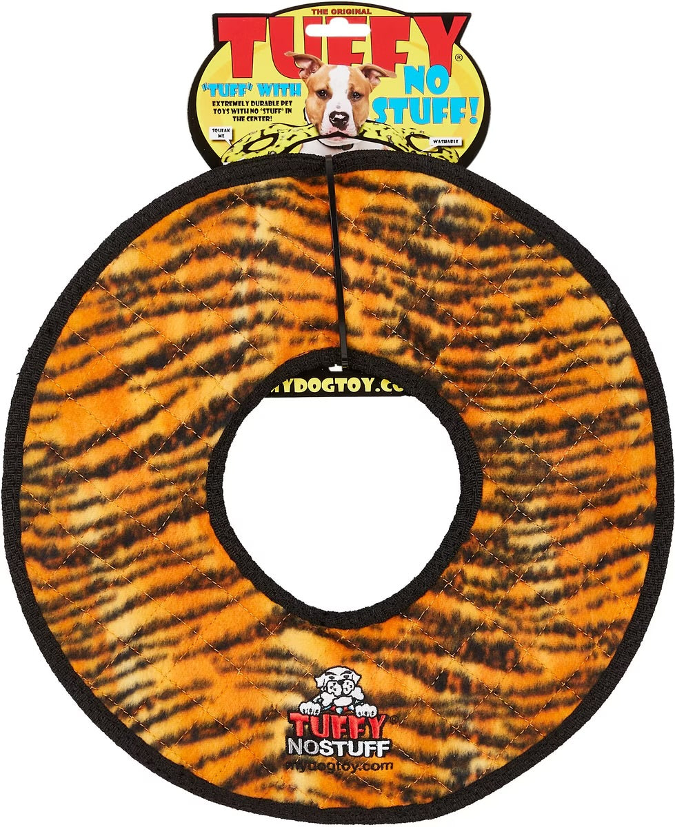 No Stuff Mega Ring Squeaky Plush Dog Toy, Tiger