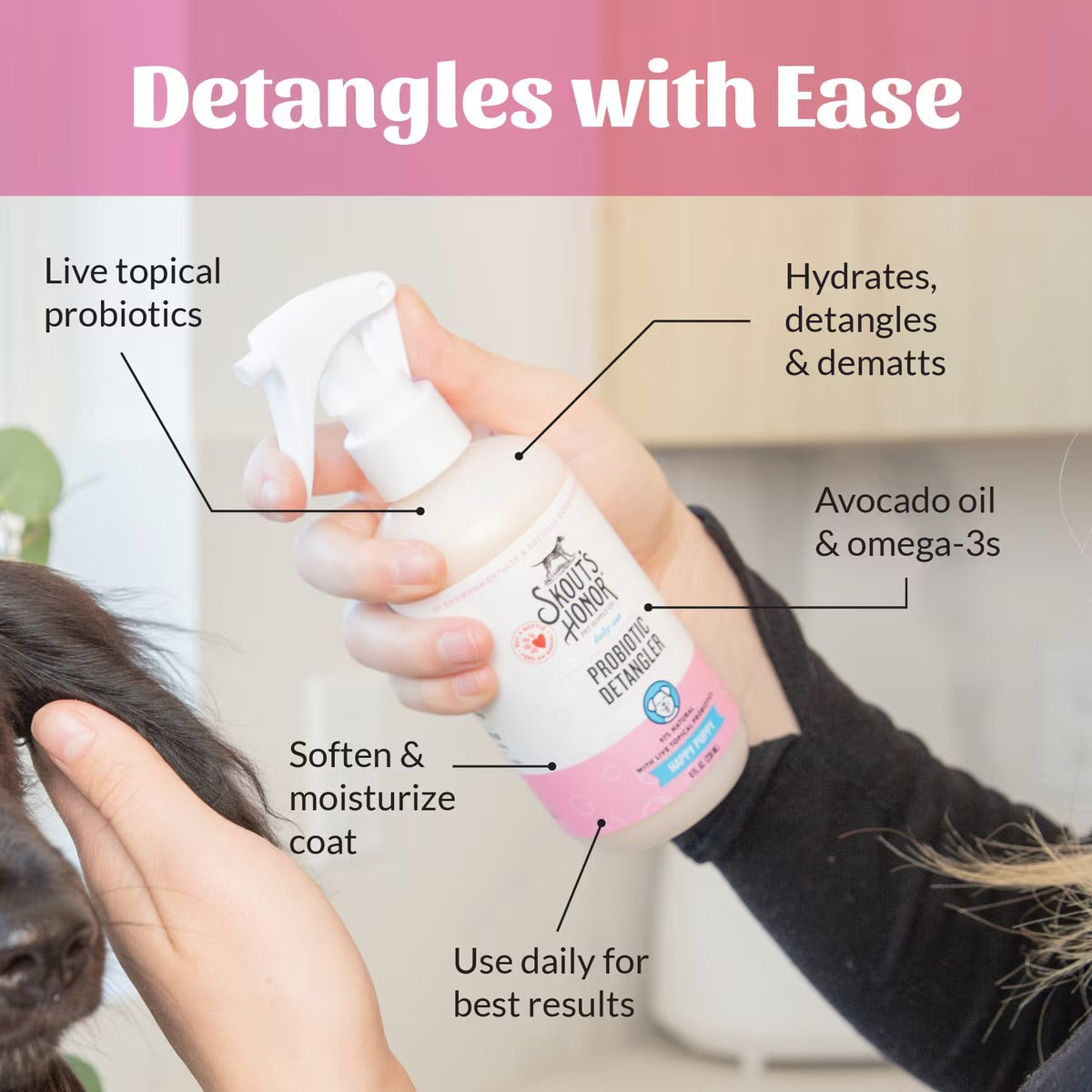 Skout's Honor Probiotic Daily Use Detangler Happy Puppy 8 oz