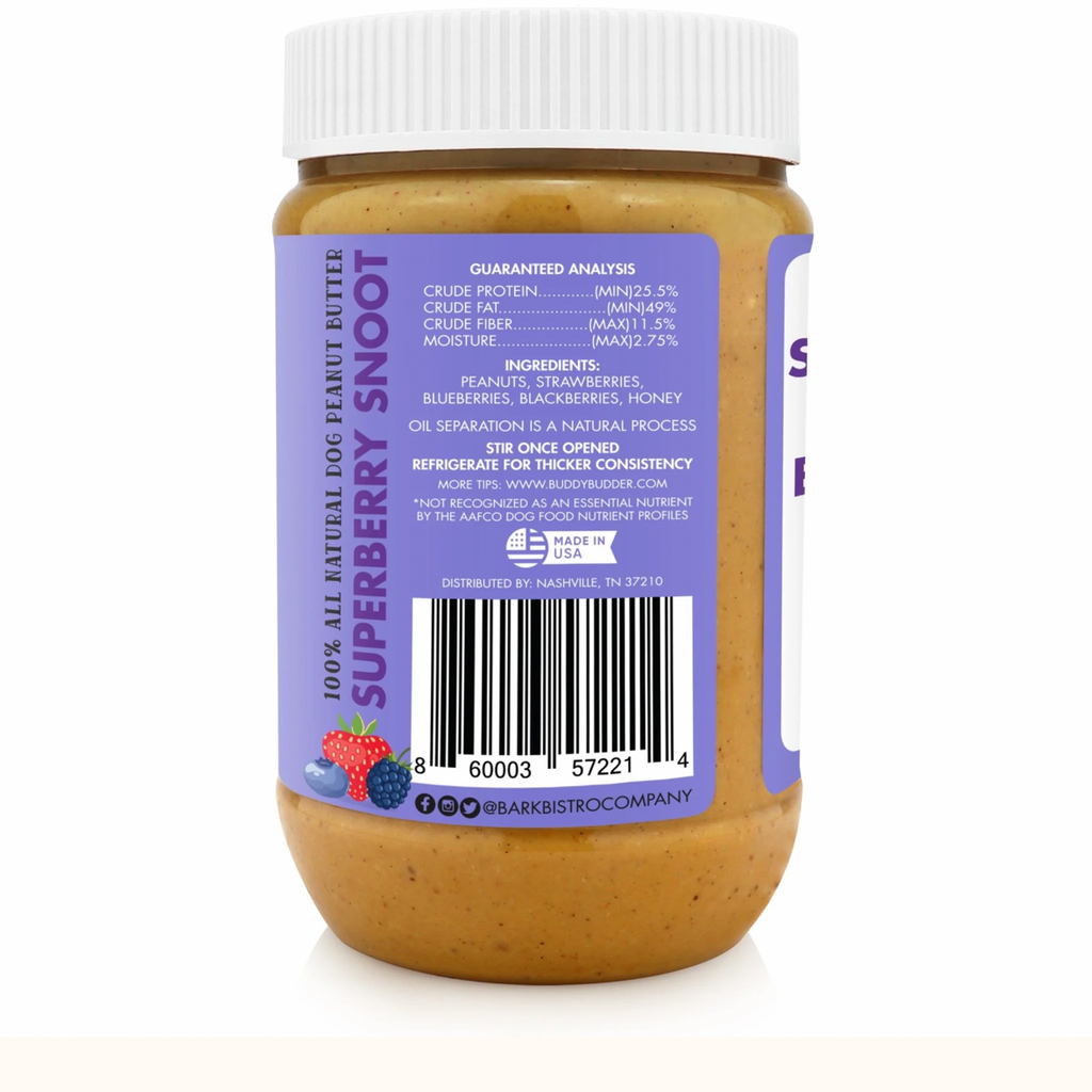 Superberry Snoot BUDDY BUDDER - 100% natural Dog Peanut Butter, Made in USA 17oz