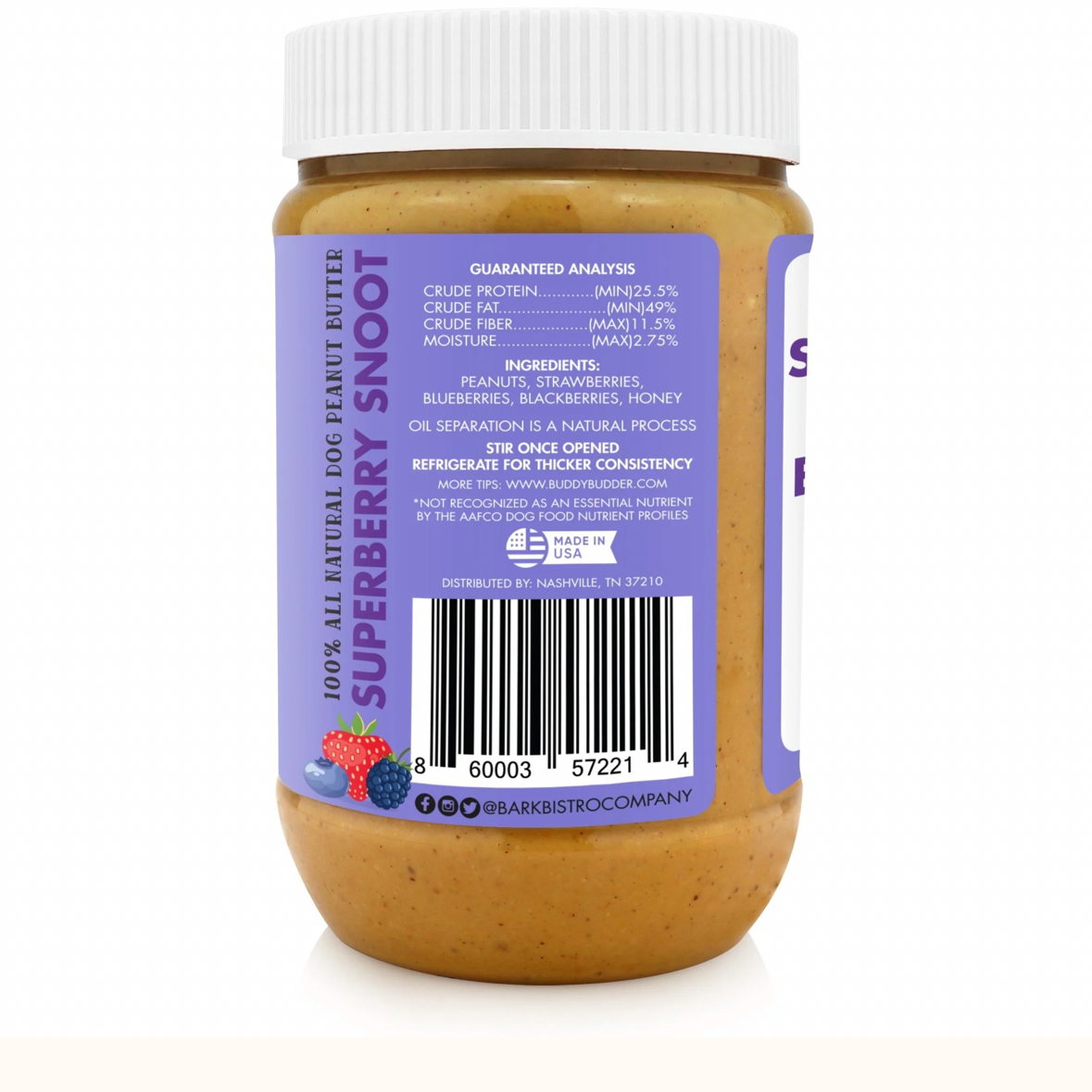 Superberry Snoot BUDDY BUDDER - 100% natural Dog Peanut Butter, Made in USA 17oz