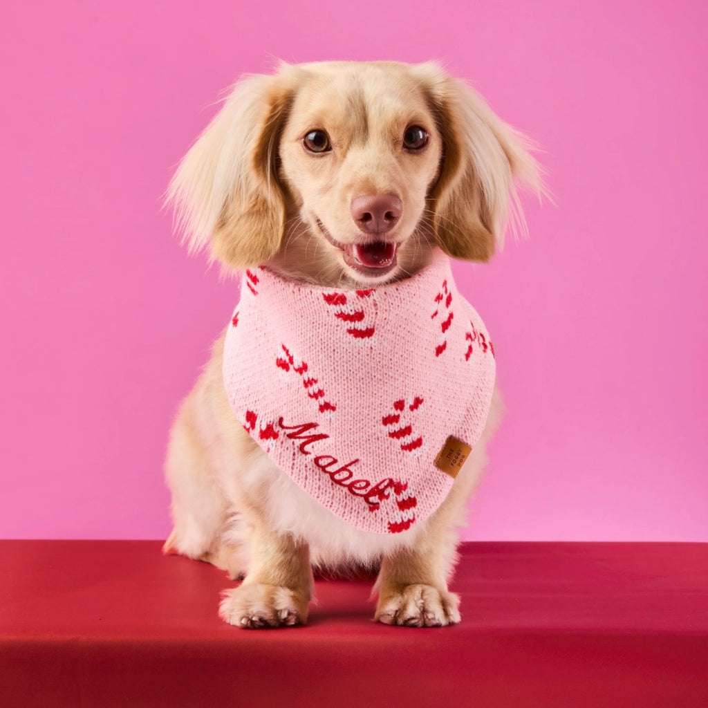Pink Candy Canes Knit Dog Bandana