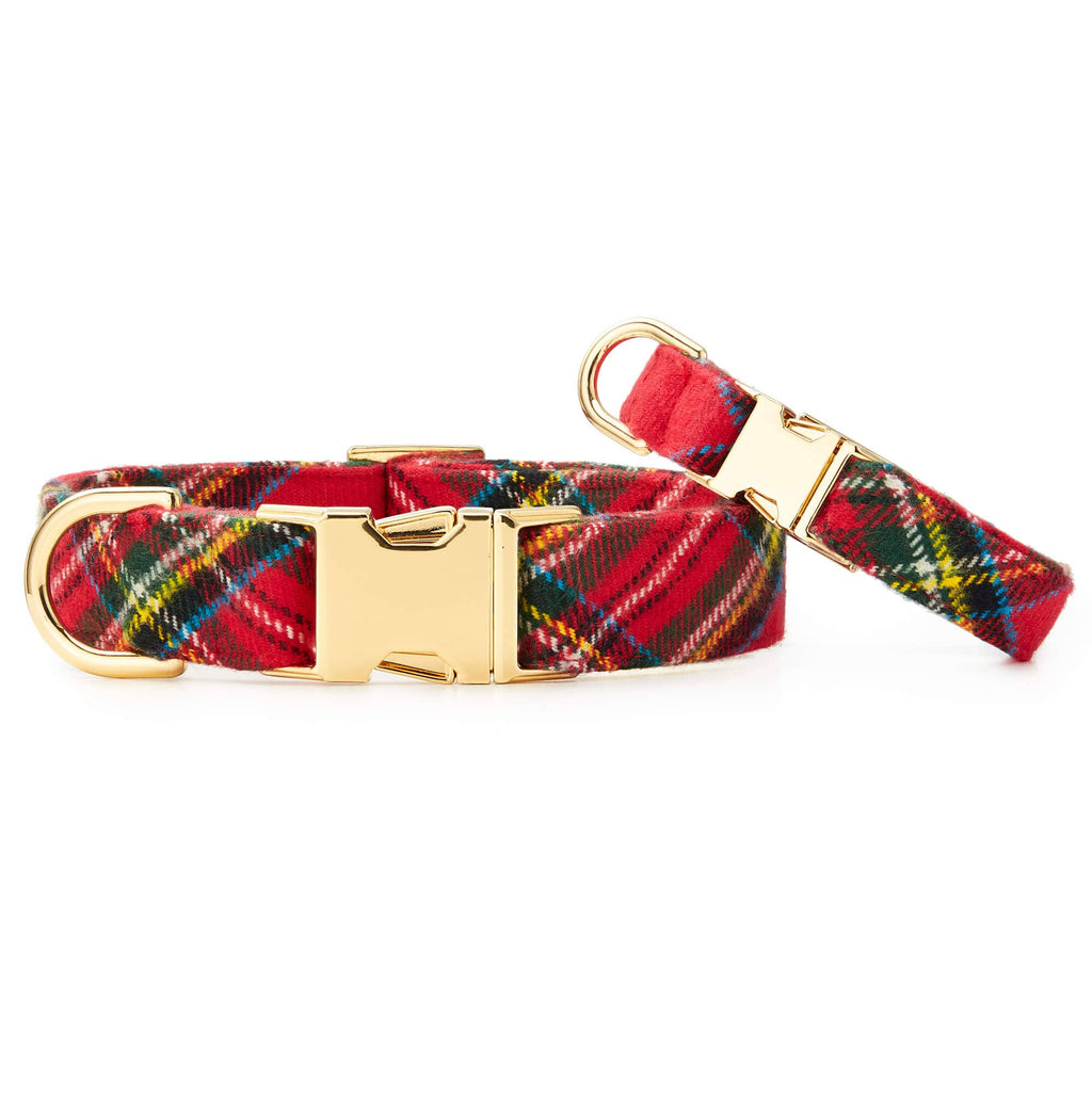Tartan Plaid Flannel Holiday Dog Collar: Gold