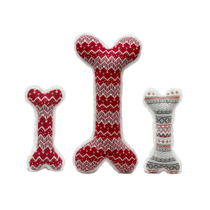 Nordic Frost Plush Bone Dog Toy: Red / 2'