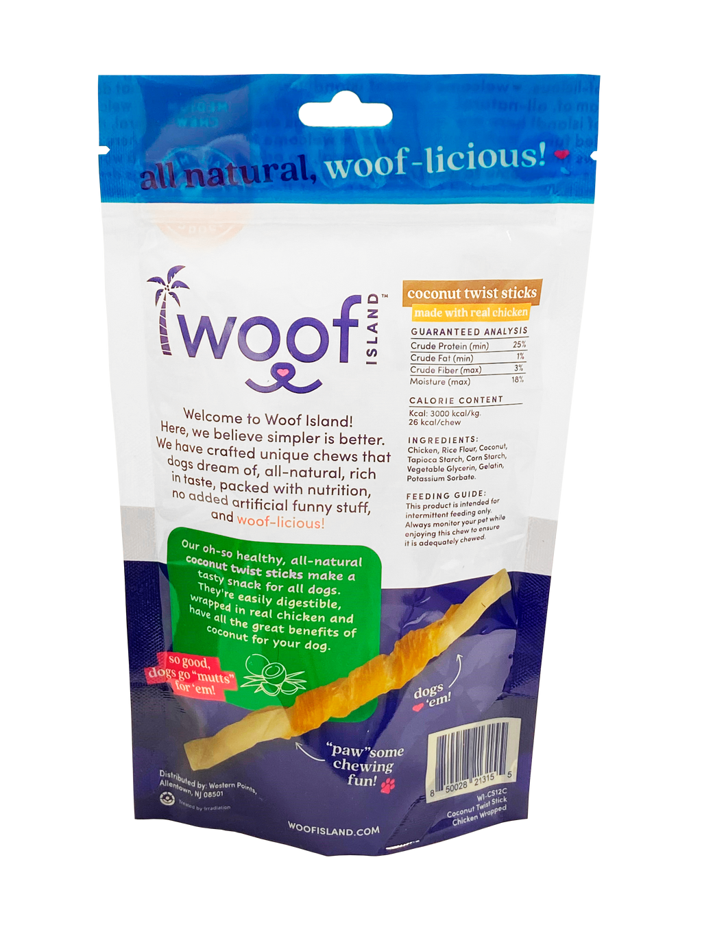 Coconut Dog Twist Treats (With Chicken) 12 Count: Single Bag