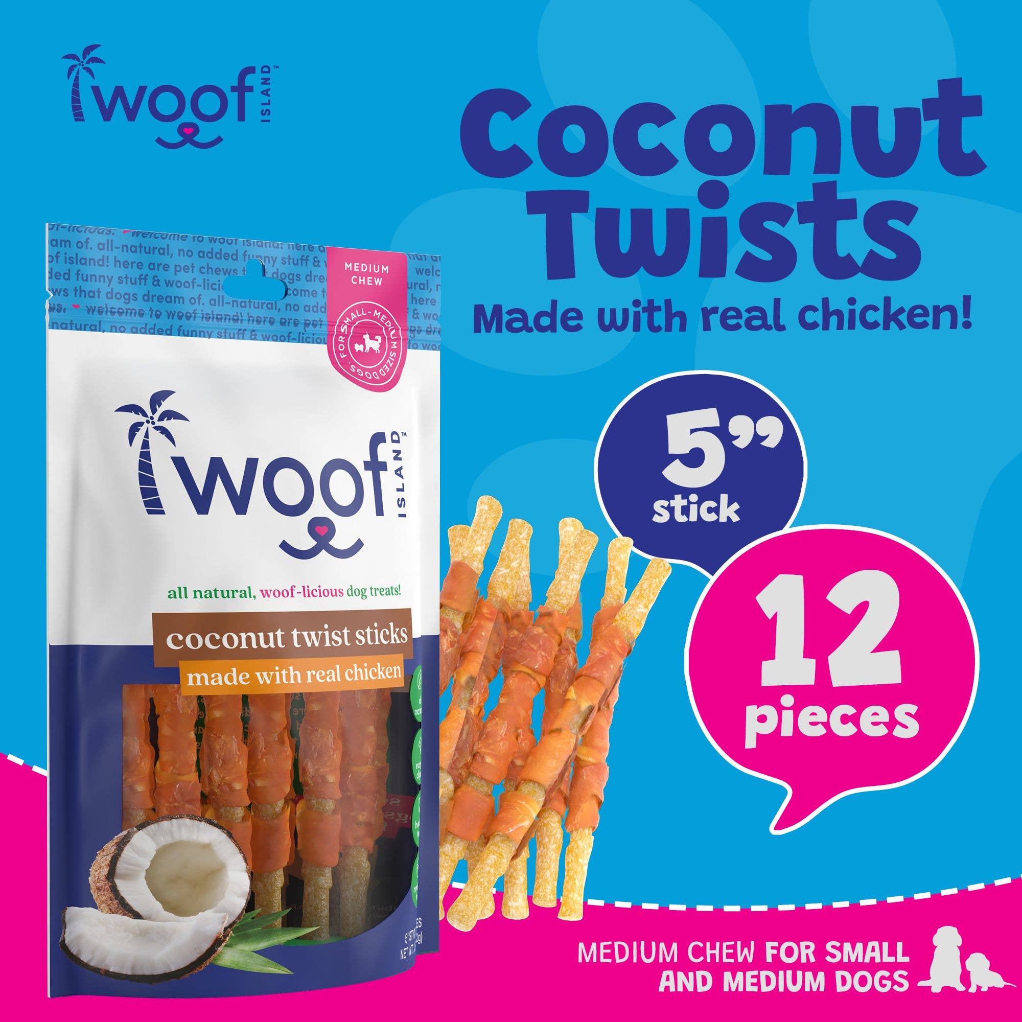 Coconut Dog Twist Treats (With Chicken) 12 Count: Single Bag