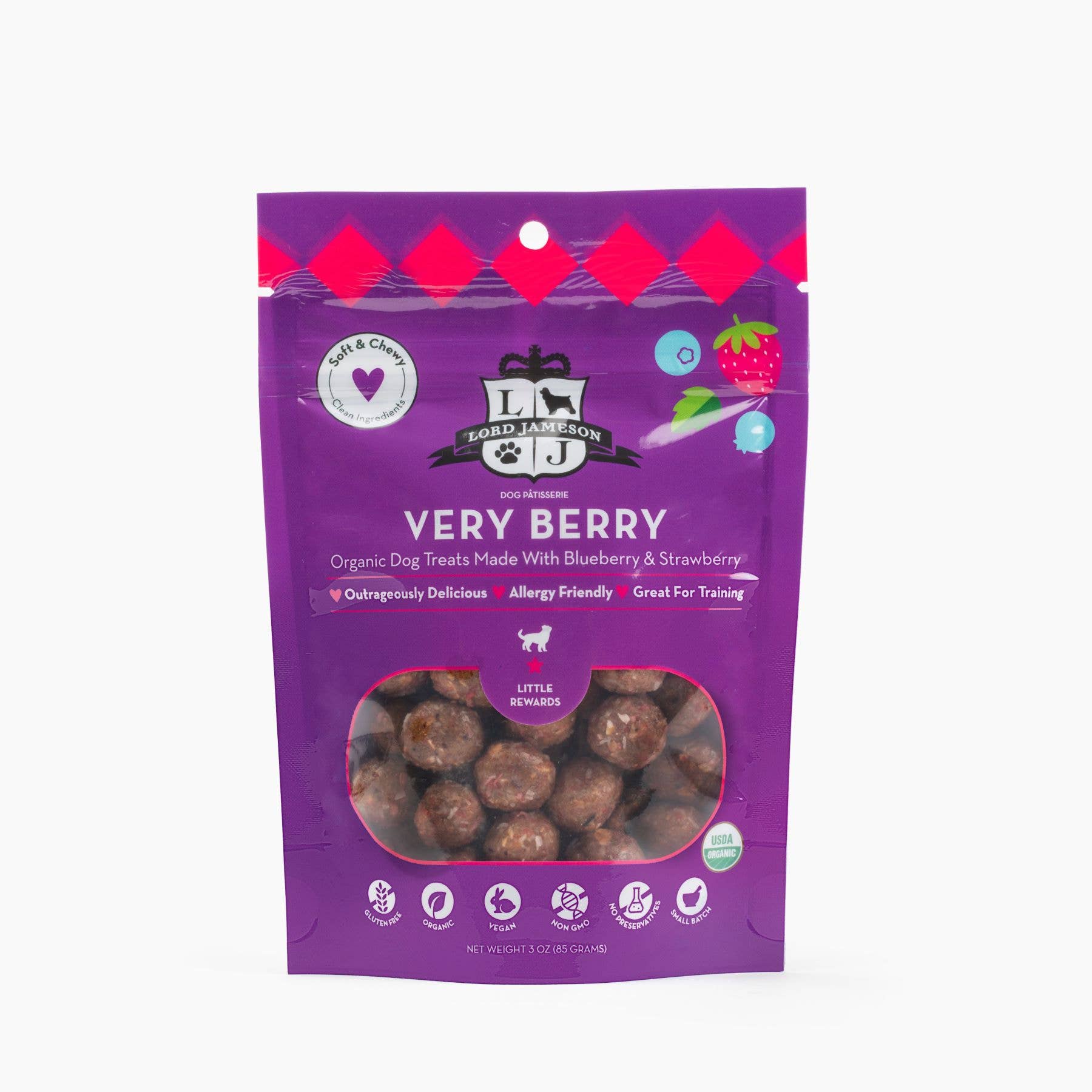 Lord Jameson Very Berry Organic Soft & Chewy Dog Treats SM Breed