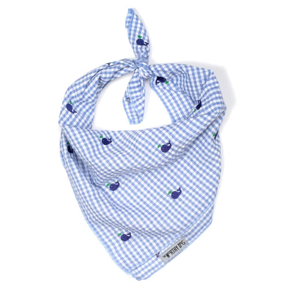 Gingham Whales Bandana: Blue